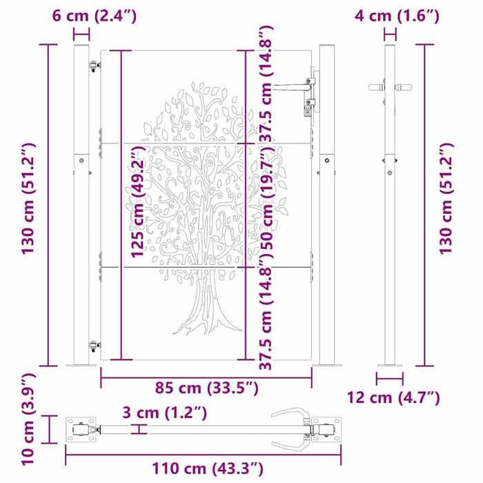 vidaXL Garden Gate, Patio Gate, Security Barrier, Outdoor Terrace Gate, 105x130 cm Corten Steel 153216