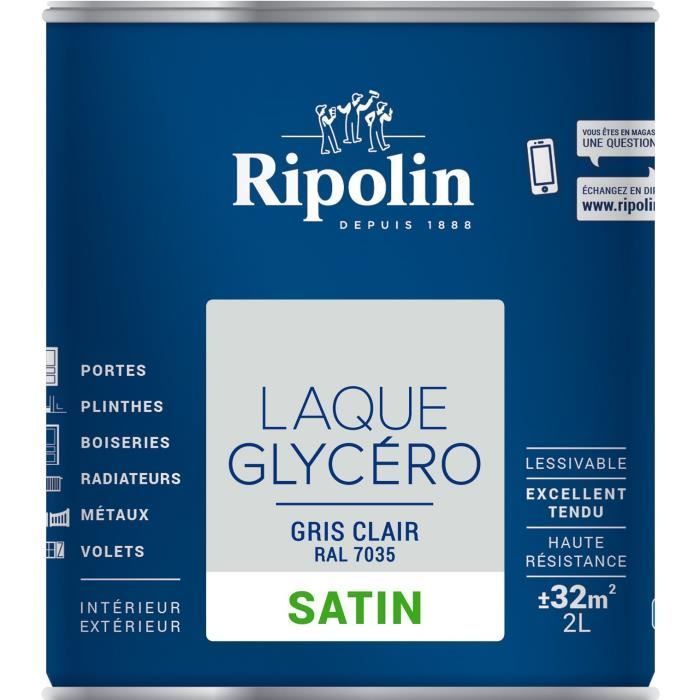 RIPOLIN Glycero Decoratieve Lak voor Binnen- en Buitengebruik - Lichtgrijs RAL 7035 Satijn, 2L