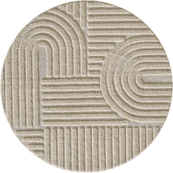 Carpetsale24 Tappeto rotondo beige da 120 cm in stile bohémien scandinavo per soggiorno o camera da letto con effetto alto-basso, tappeto decorativo