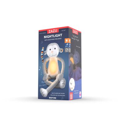 Peluche de mono Max de Zazu Nightlight con melodías relajantes, sonido y luz. 1 unidad.
