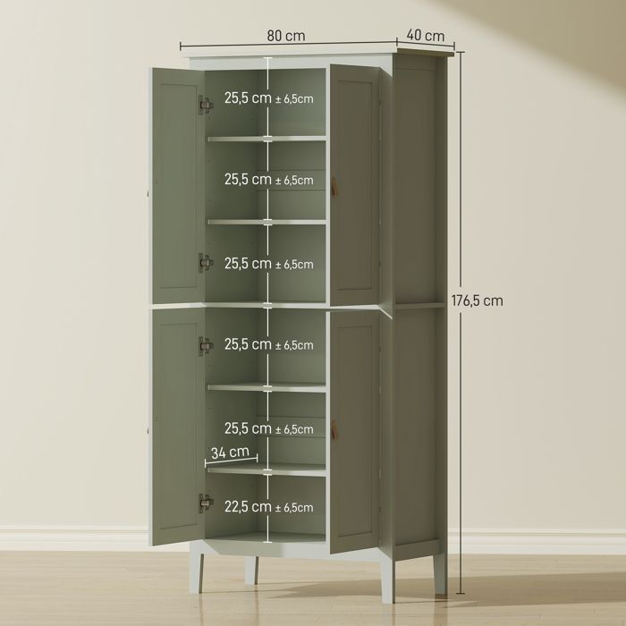Aparador de cocina - HOMCOM - Iluminación LED regulable y sensor de movimiento - Estantes regulables - MDF - 80 x 40 x 176,5 cm - Verde