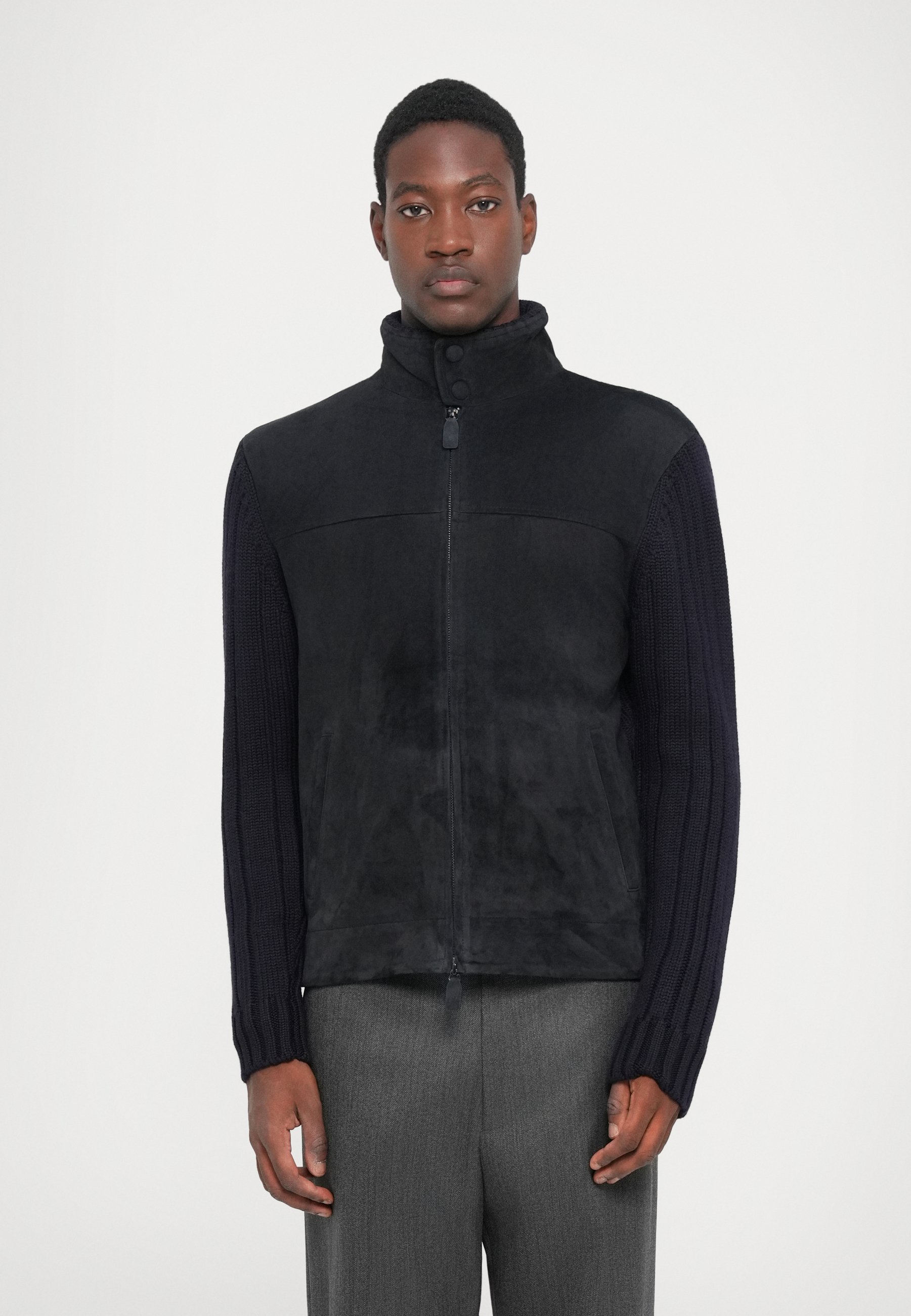 Blouson Emporio Armani - Veste en cuir - bleu marine foncé