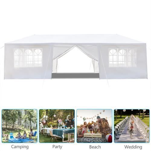 FCH 3x9M Tonnelle Tente de Réception avec FenêtresTente de Jardin Protection Contre Soleil et Pluie,Blanc,8 Morceau de Tissu