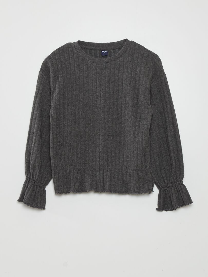 Camiseta de canalé con volantes - GRIS