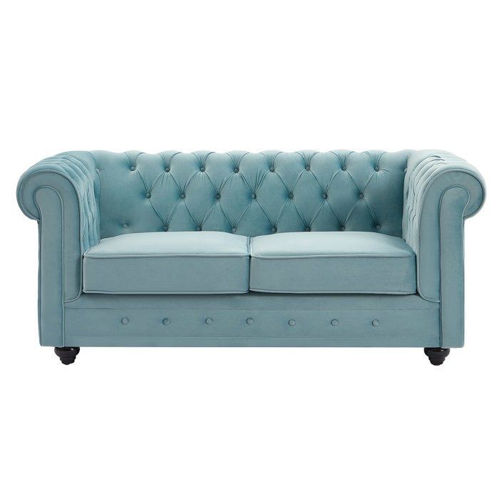 3-zits en 2-zitsbanken en een fauteuil in pastelblauw CHESTERFIELD-fluweel