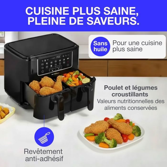 Continental Edison Air Fryer - CERFRSH24002CB - 9 L - Dual Trays - 2400W - Black