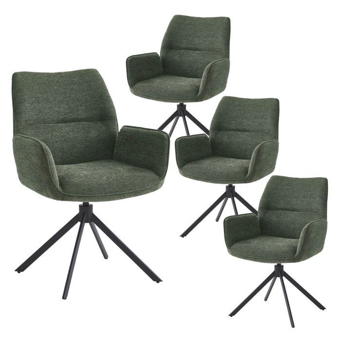CARLOTTA - Set di 4 sedie da pranzo girevoli, in tessuto verde
