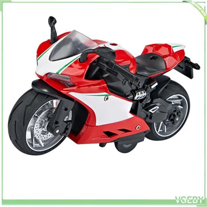 Fafeicy Modellino di moto giocattolo, scala 1:14, in lega di plastica, con meccanismo a retrocarica, suoni e giochi, colore rosso
