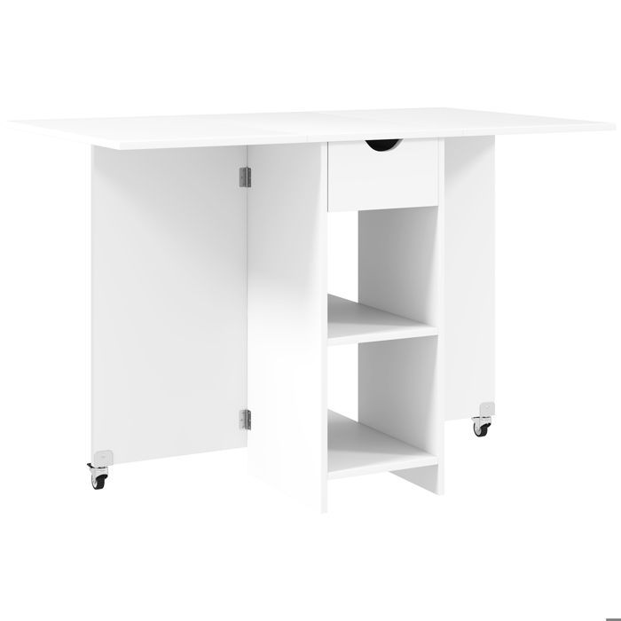 Mesa de jantar dobrável, mesa de cozinha móvel para 2 a 4 pessoas com tampo aberto, 1 gaveta, mesa dobrável para p