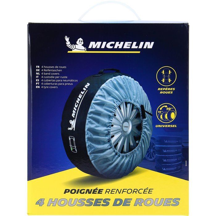 Sett med 4 universal oppbevaringsposer til hjul eller dekk - MICHELIN - 15'' til 19'' - Laget av nylon med forsterket håndtak.