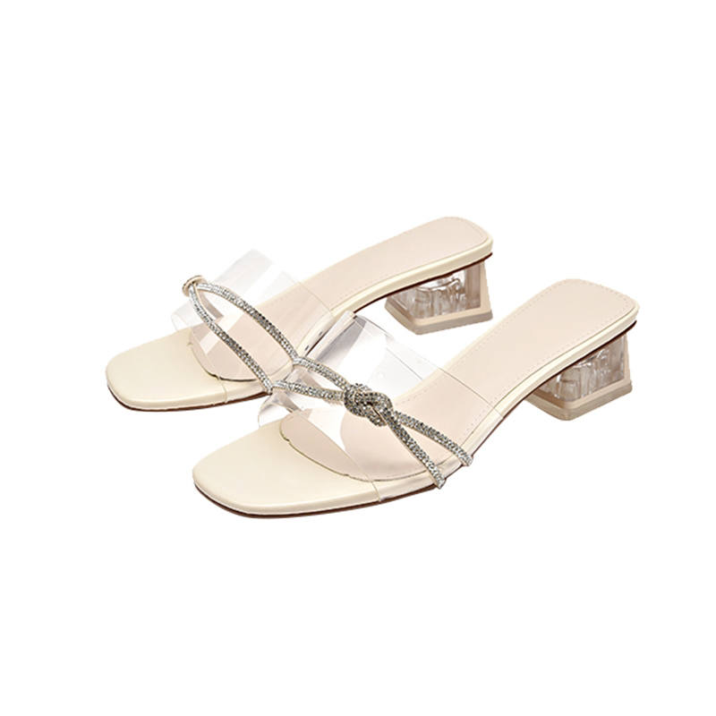 Sandales transparentes à talons hauts pour femmes, collection 2021, mules ouvertes, chaussures décontractées à talon sabot, ornées de cristaux
