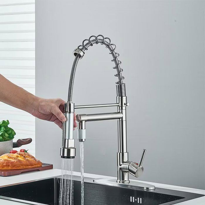 Robinet Cuisine avec 2 Jets Robinetterie à Ressort Mitigeur Cuisine Rotatif à 360°  Froid & Chaud Disponible Brossé