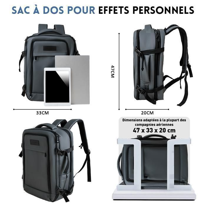 Sac à dos sous vide avec Pompe Air -  Sac de voyage | Bagage à Main 47 × 33 × 20 cm | Imperméable | gris