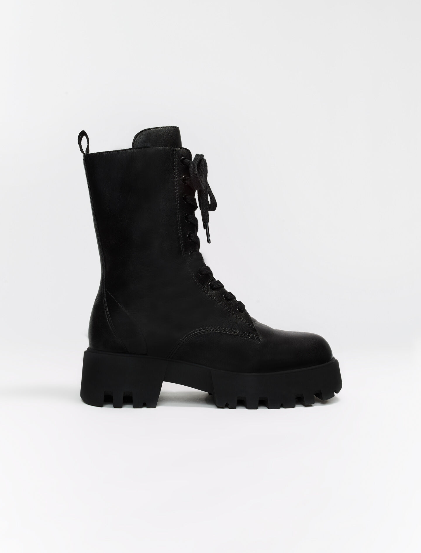 Ghete din piele în stil militar - Negre