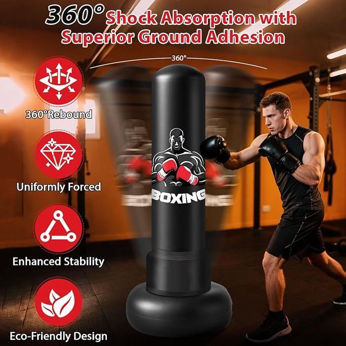 Saco de boxeo inflable independiente para adultos, pelota de boxeo con guantes y bomba de aire, saco de boxeo de 180 cm para entrenamiento.