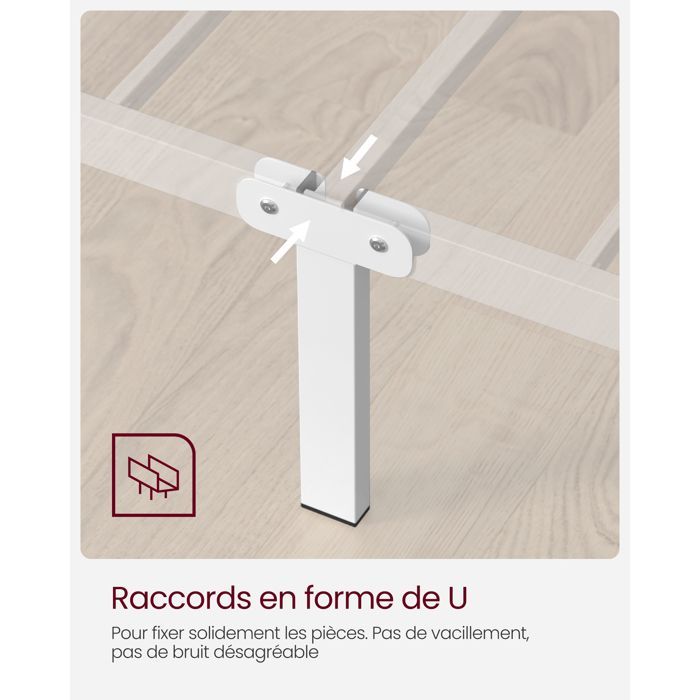 Struttura letto VASAGLE 140 x 190 cm con rete a doghe in metallo, letto matrimoniale, in metallo, facile da montare, per camera degli ospiti, bianca