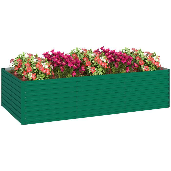 Rectangular galvanized raised planter - Outsunny - open bottom - 240 x 120 x 60cm - green