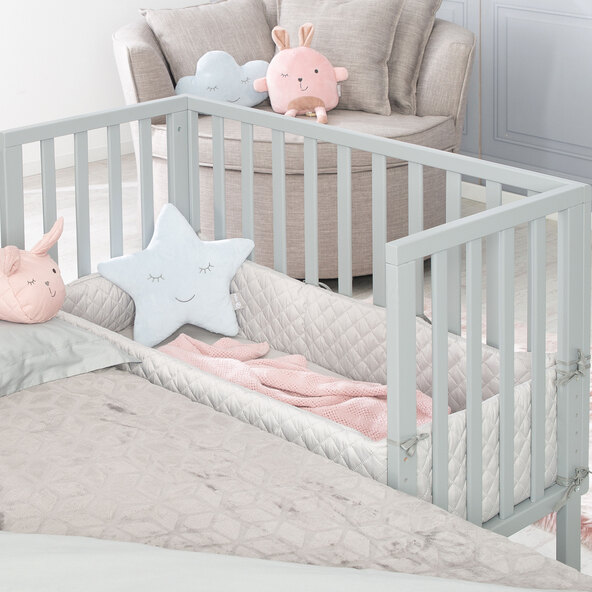2-in-1 bedside crib, including knitted-look blanket, grey