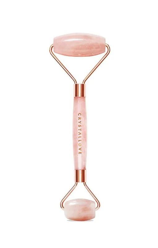 Crystallove Rose Quatrz Home Spa Set (Roller z Kwarcu Różowego + Opaska z Jedwabiu + 4 Gumki z Jedwa