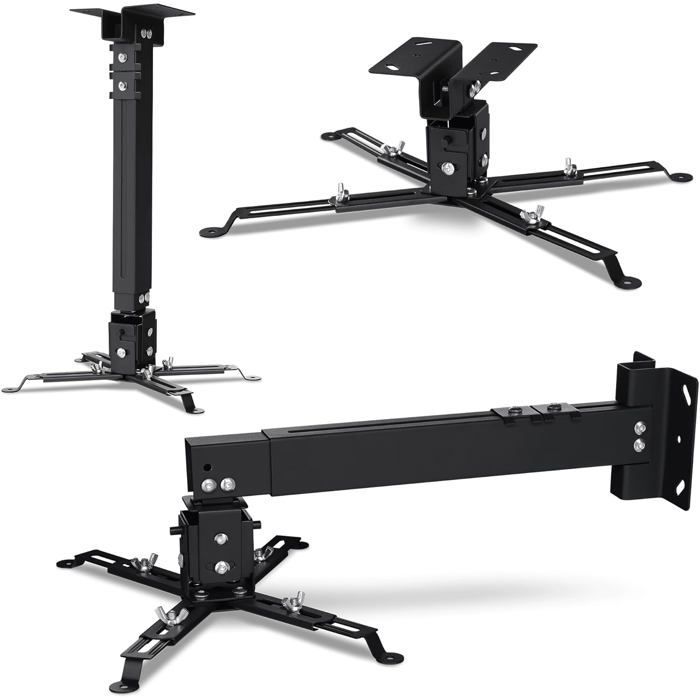 Ceiling and Wall Projector Mount, Steel, Up to 20 kg, Adjustable Length, 25° Angle, Stable Structure (Black).