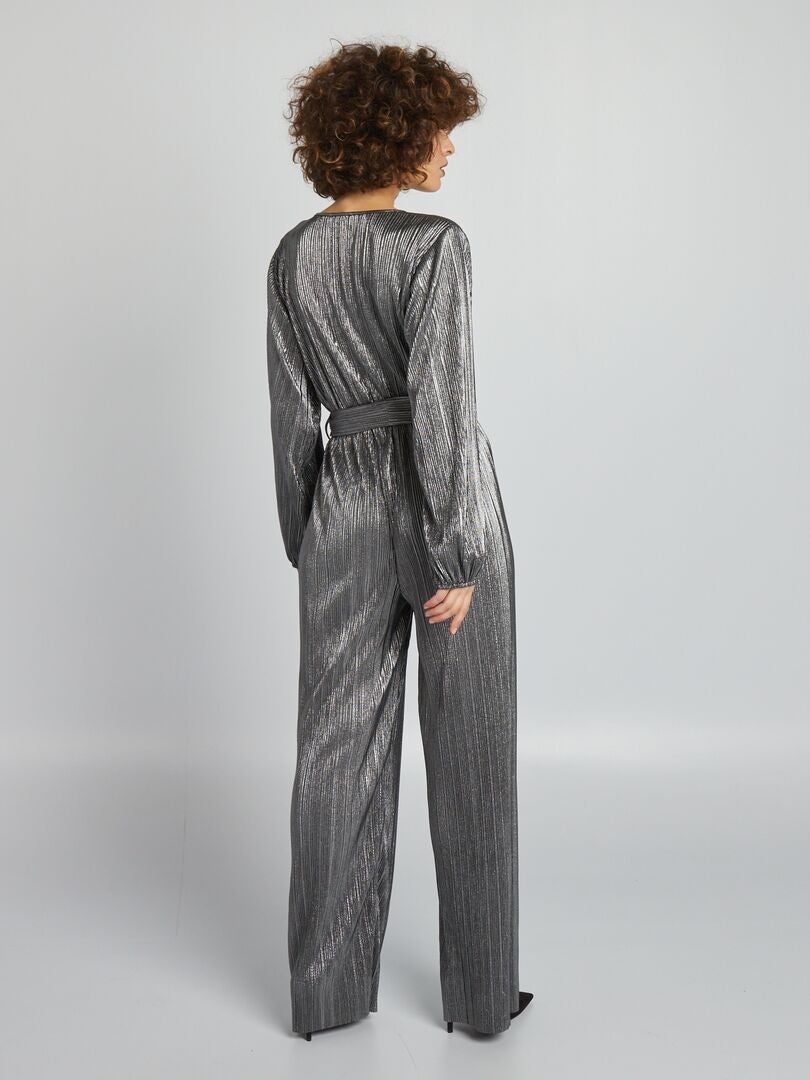 Geplooide gebreide jumpsuit - GRIJS