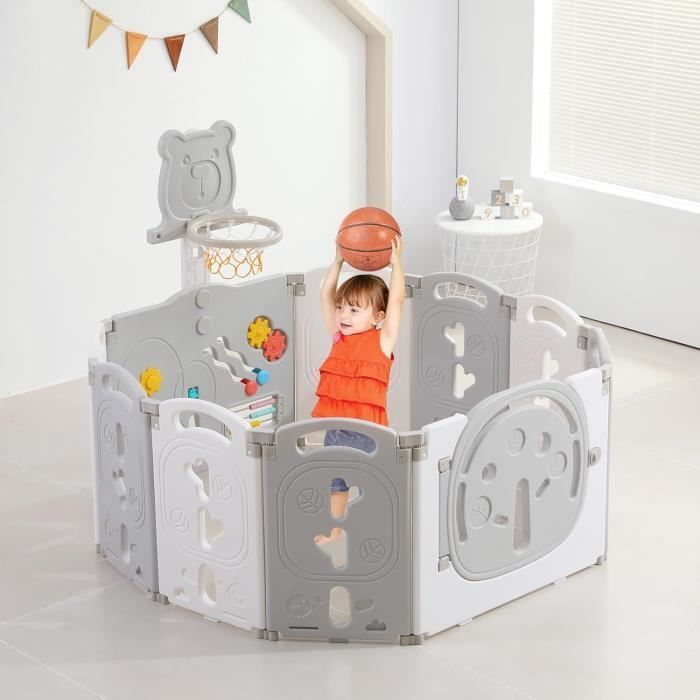 Parque infantil para bebés de 8+2 paneles, 113×113 cm, parque infantil modular de plástico, parque infantil con puerta y panel de actividades, parque infantil L