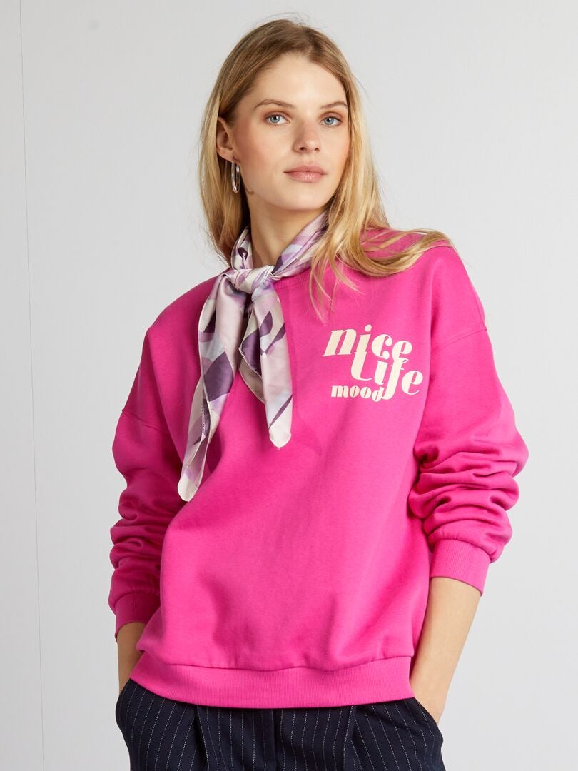 Bedrukte fleece sweater - ROZE