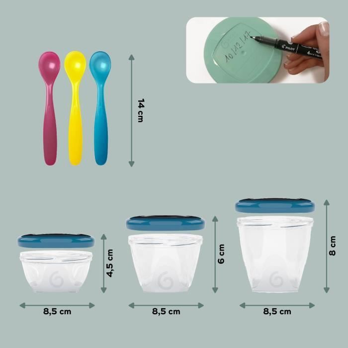 BABYMOOV Babybols Kit XXL MultiSet 12 contenitori per alimenti + 3 cucchiai morbidi