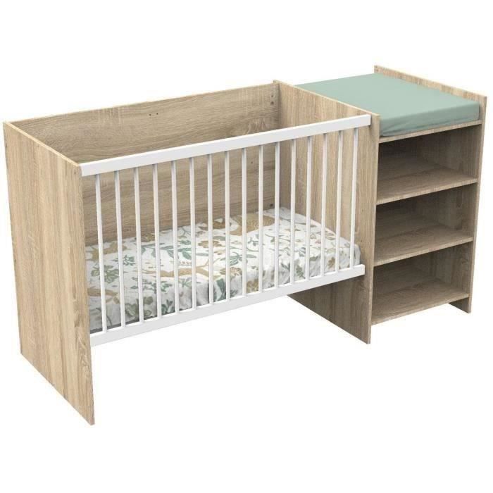 Cuna convertible Baby Price Up - 120x60cm - Se convierte a 90x190cm - Acabado en madera - Con cambiador y estantes