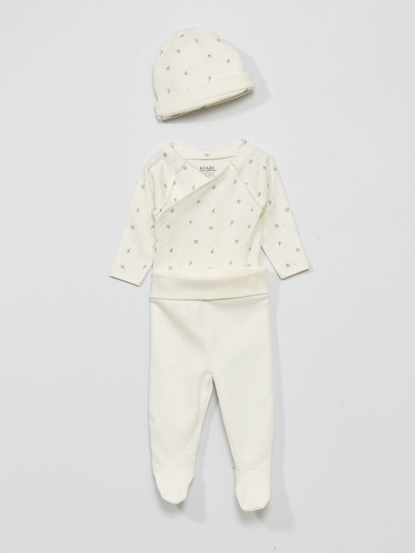 Kolmiosainen body + leggingsit + hattu - VALKOINEN