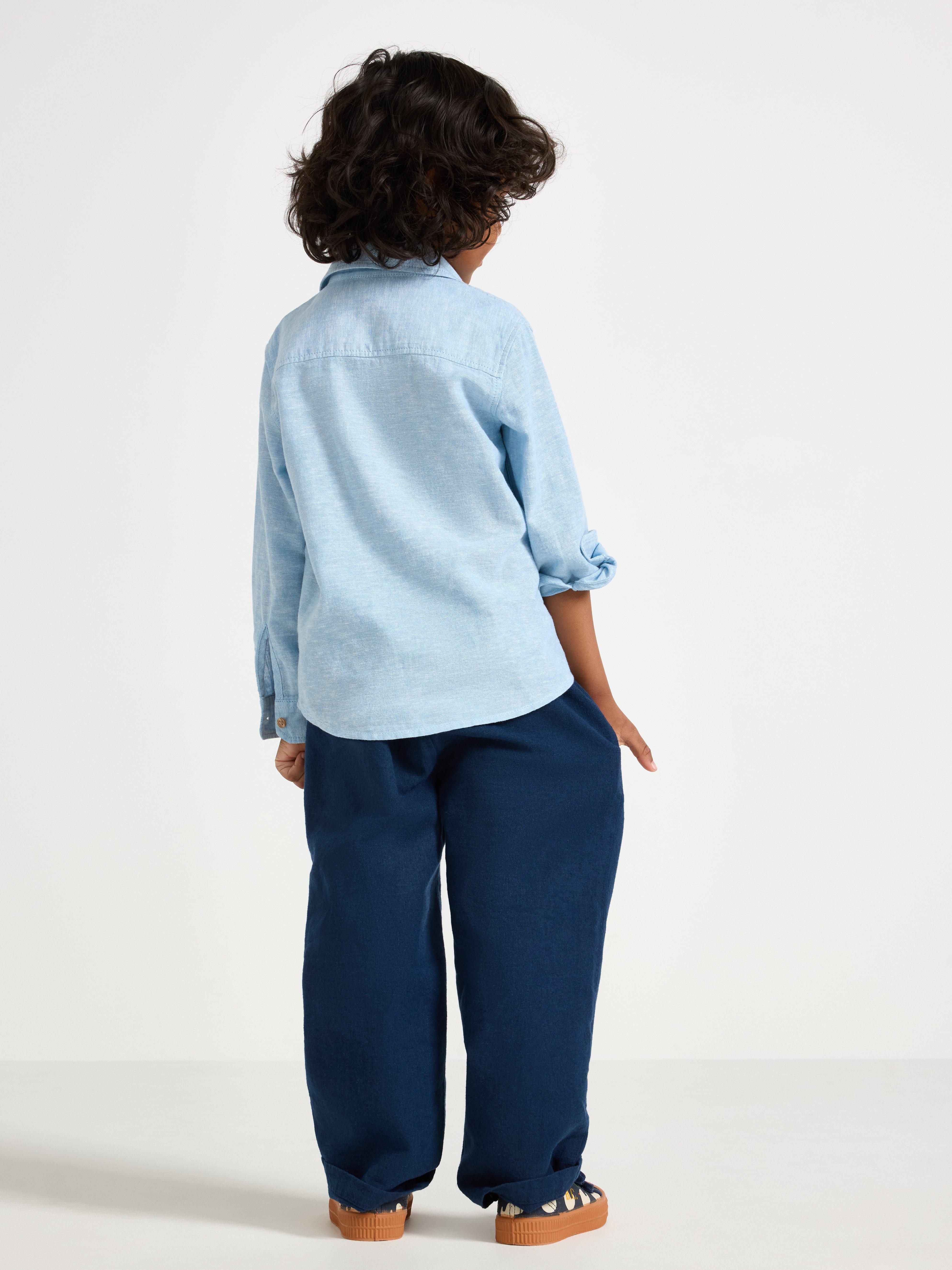 Byxor i linneblanding Dark Blue