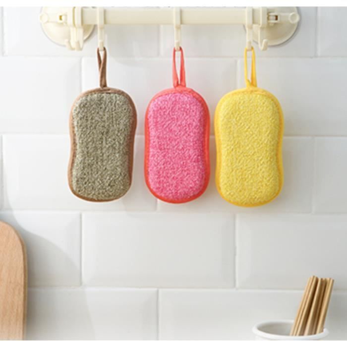 Lot de 5 éponges vaisselle reutilisable eponges, Double Action en Microfibre antibactériennes et résistantes pour Nettoyer