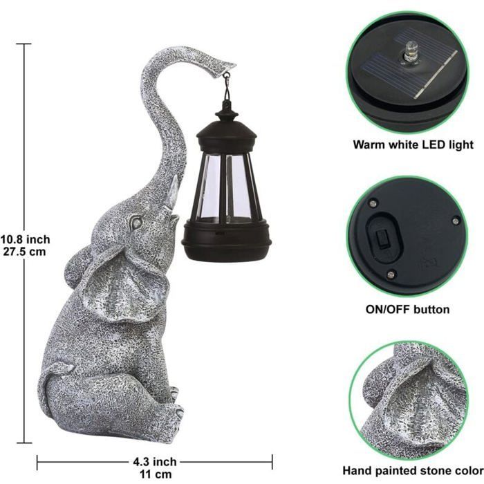 Estatua decorativa de elefante para jardín exterior con figura de lámpara solar - Regalo de decoración de elefante para sala de estar