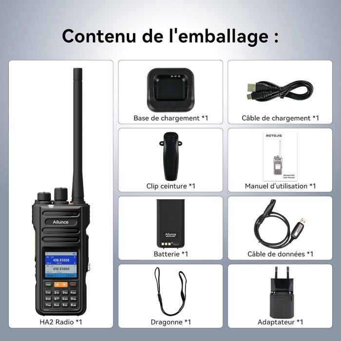 Retevis HA2 Talkie Walkie Bluetooth Radio Amateur, Control por APP, APRS/GPS, Radio Doble Banda, IP67, Aeronáutica, FM, 2800 mAh