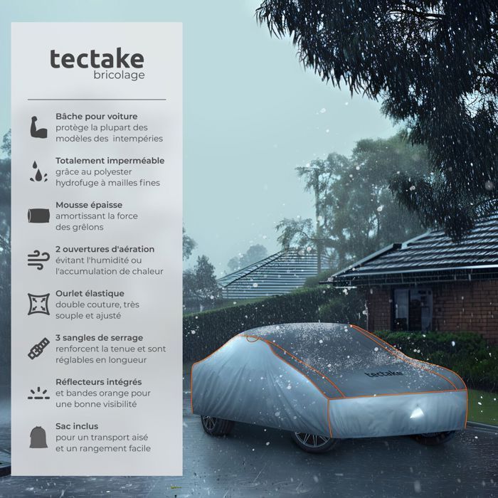 Funda para vehículo - TECTAKE - Funda impermeable y resistente al granizo con correa ajustable - Tamaño L 483x178x120cm