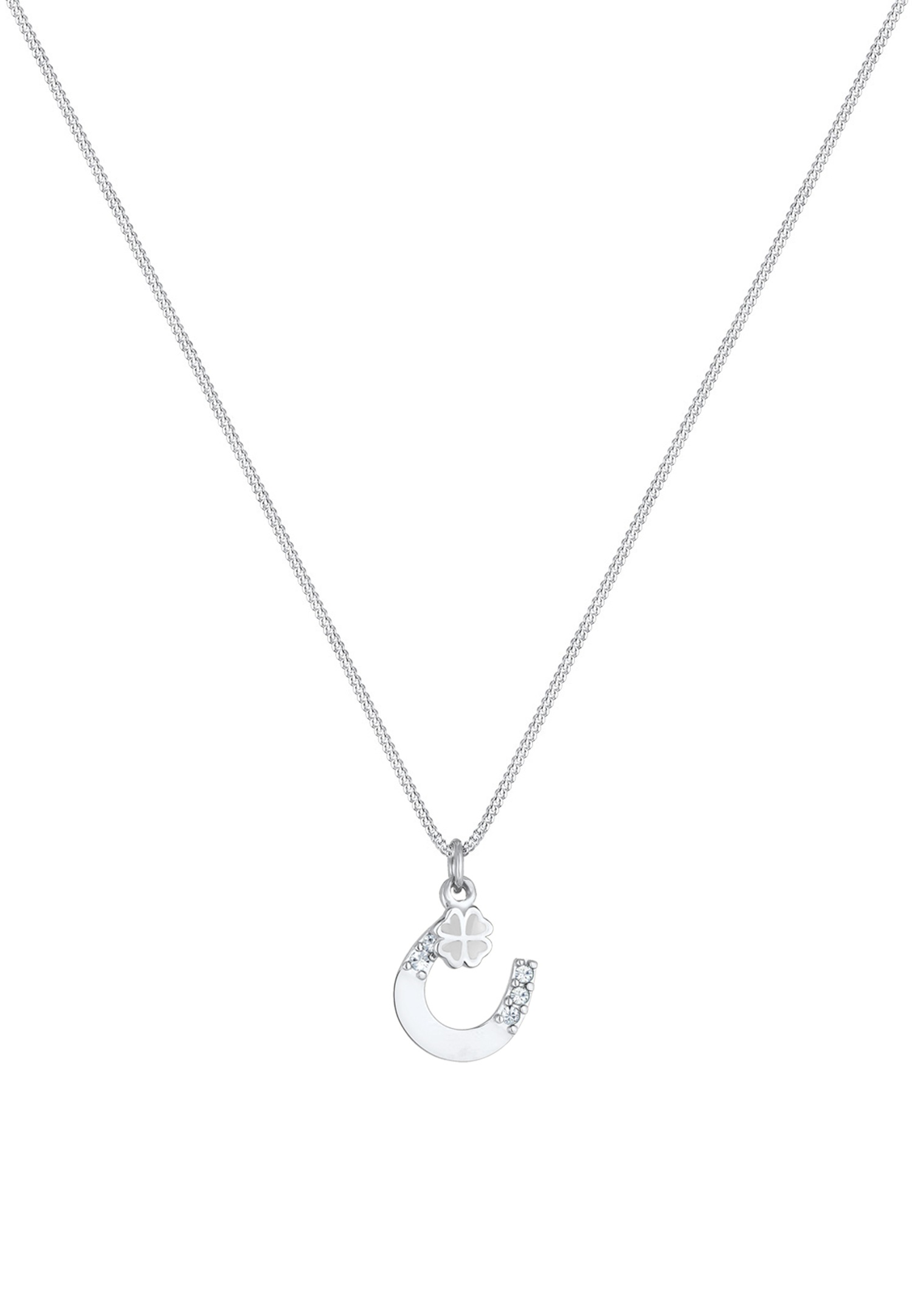 Elli Femmes Pendentif Fer à Cheval Trèfle à Quatre Feuilles avec Cristaux en Argent Sterling 925