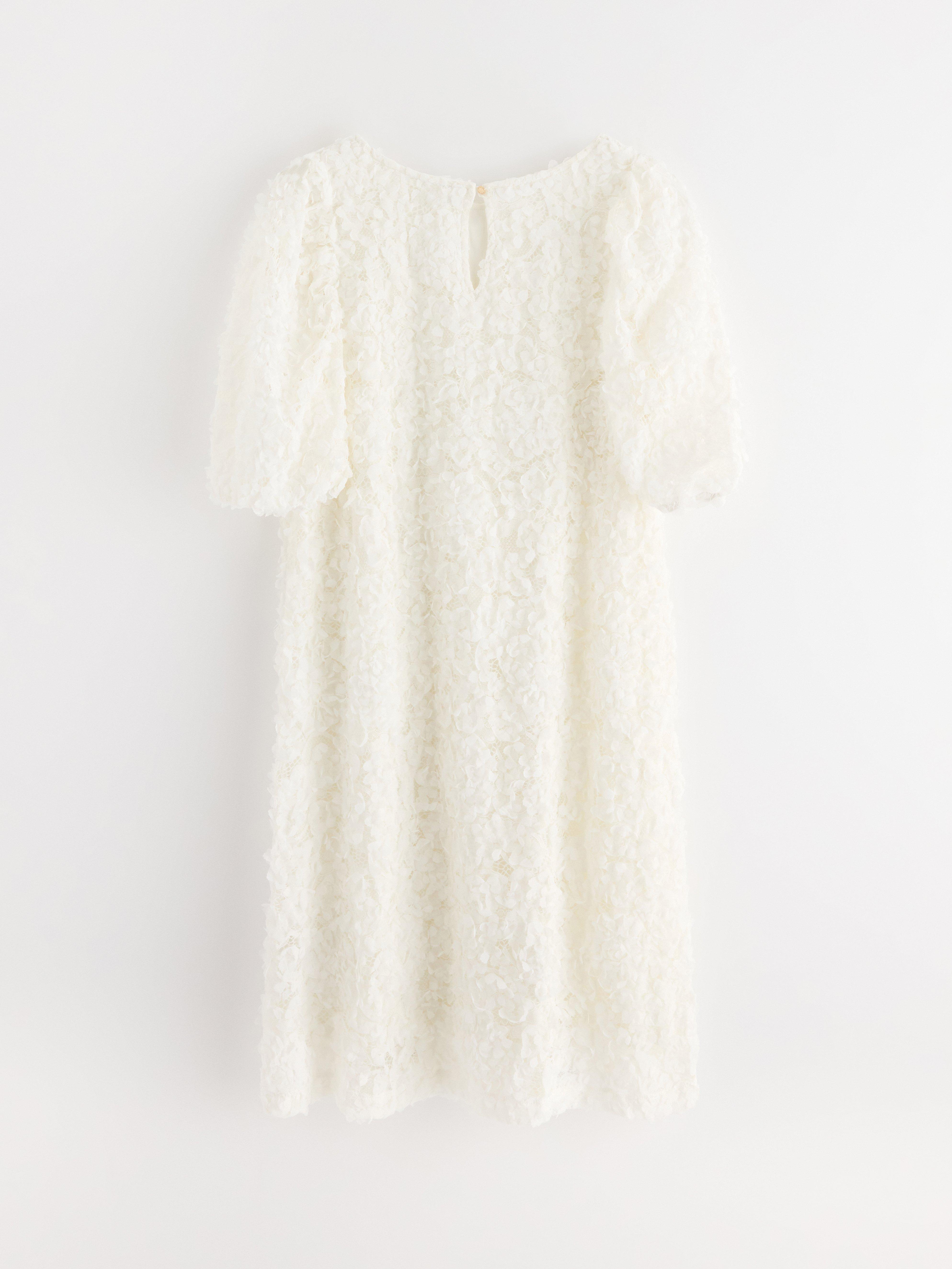 Vestido de renda com flores Off White