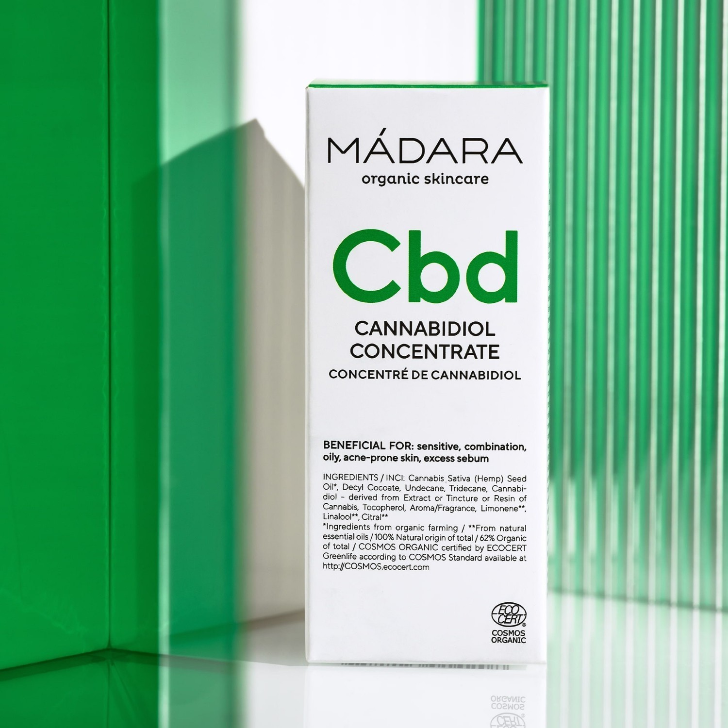 Ošetrenie tváre MÁDARA s individuálne prispôsobiteľným koncentrátom kanabidiolu – 17,5 ml