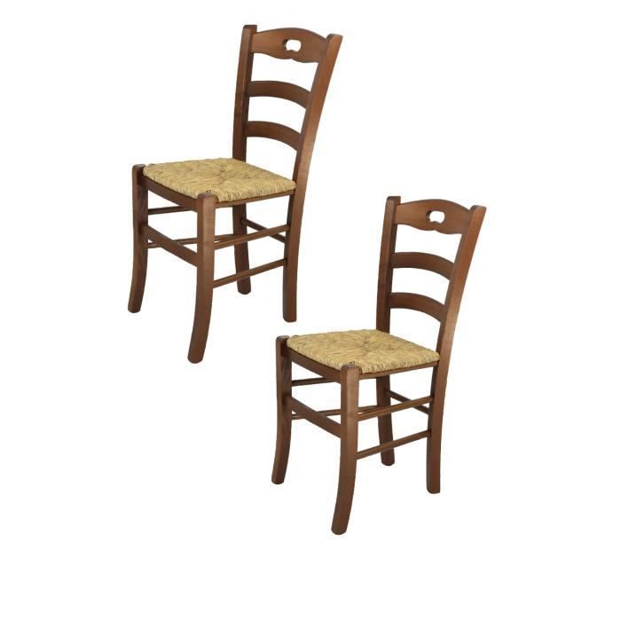 Tommychairs - Set 2 chaises cuisine SAVOIE, robuste structure en bois de hêtre peindré en couleur noyer et assise en paille
