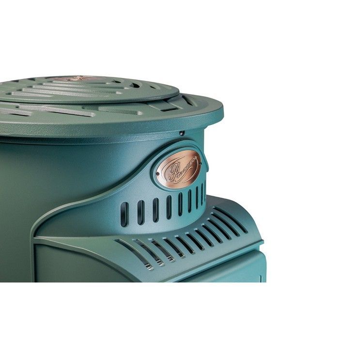 Estufa de gas de hierro fundido verde de 3,4 kW con efecto de estufa de leña + manguera de gas + regulador de butano Provence UNIVERSAL