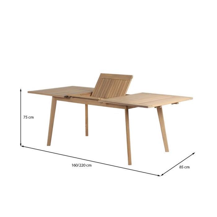 Conjunto de mesa y 6 sillas MOLA, 160/220 cm, madera de acacia y textilene.