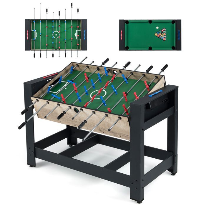 Mesa multijuegos 2 en 1 COSTWAY - Futbolín y billar para niños - 93 x 52 cm - Accesorios: 2 bolas, 2 tacos, triángulo, cepillo, tiza - Para adolescentes