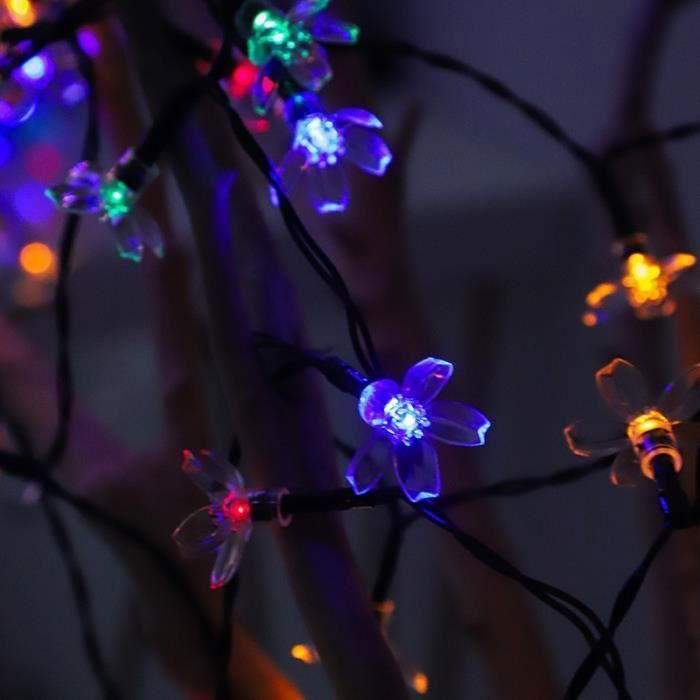 Guirlande Lumineuse Solaire D'extérieur 7m 50 LED Coloré, Guirlande Étanche Fleurs de Cerisier Forme, 8 Modes Lumière de Jardin