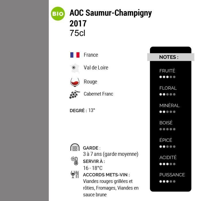 Saumur-Champigny La Marginale Rouge 2017 - Bio - Lot de 3x75cl - Domaine des Roches Neuves - Vin AOC Rouge du Val de Loire - Cépage