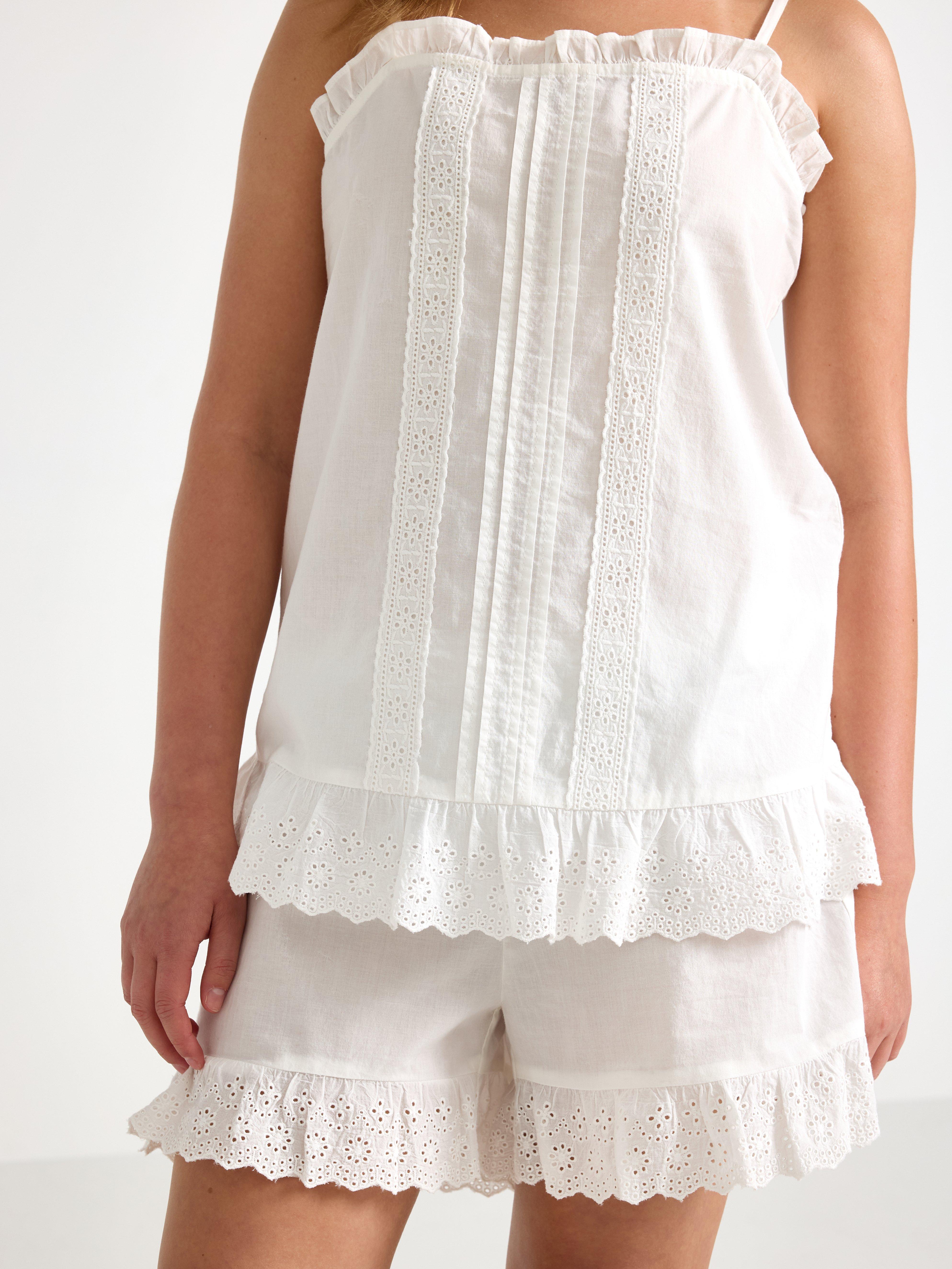 Pijamale Off-White de mărime medie cu broderie tip inele