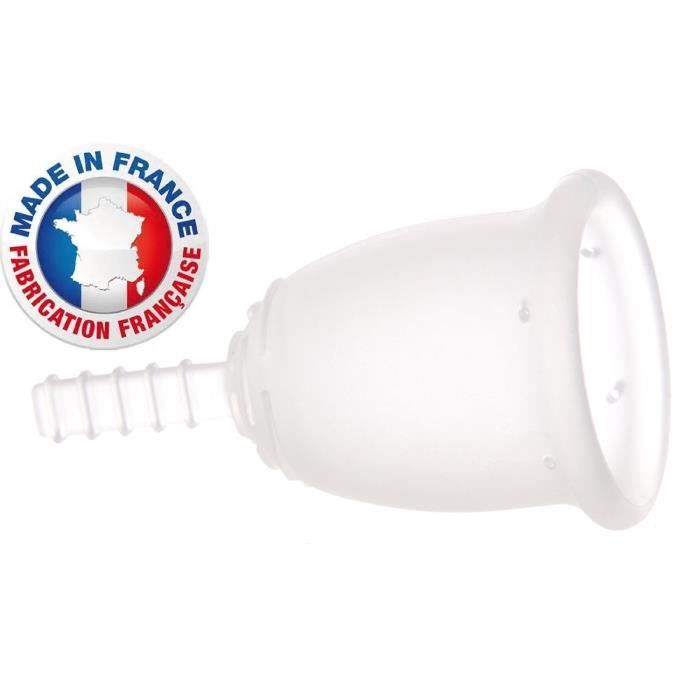 Copa menstrual FLEURCUP de talla pequeña, incolora, 100% fabricada en Francia.