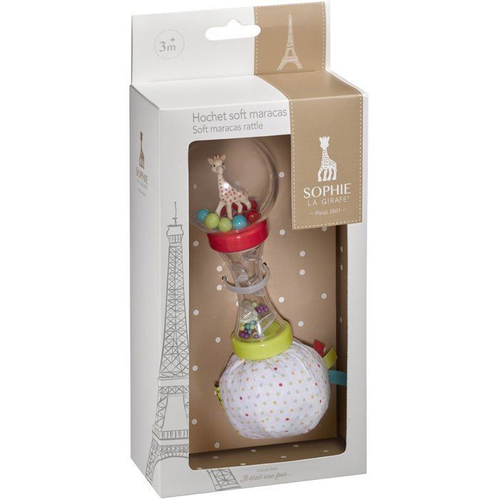 Hochet - SOPHIE LA GIRAFE - Soft Maracas - Billes à agiter - Textile doux - Poignée avec billes