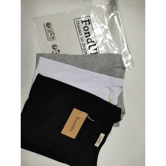 Pack de 3 camisetas de hombre lisas de cuello redondo y corte holgado - FONDUPIN - Corte relajado - Negro, blanco, gris