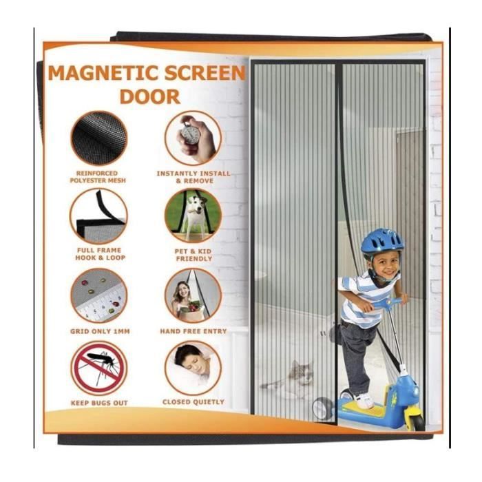Mosquitera - 130 x 220 cm - Potentes imanes - Cierre automático - Rayas blancas