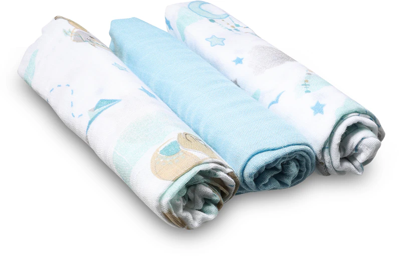 Fraldas BabyOno de bambu natural, azuis, reutilizáveis.
